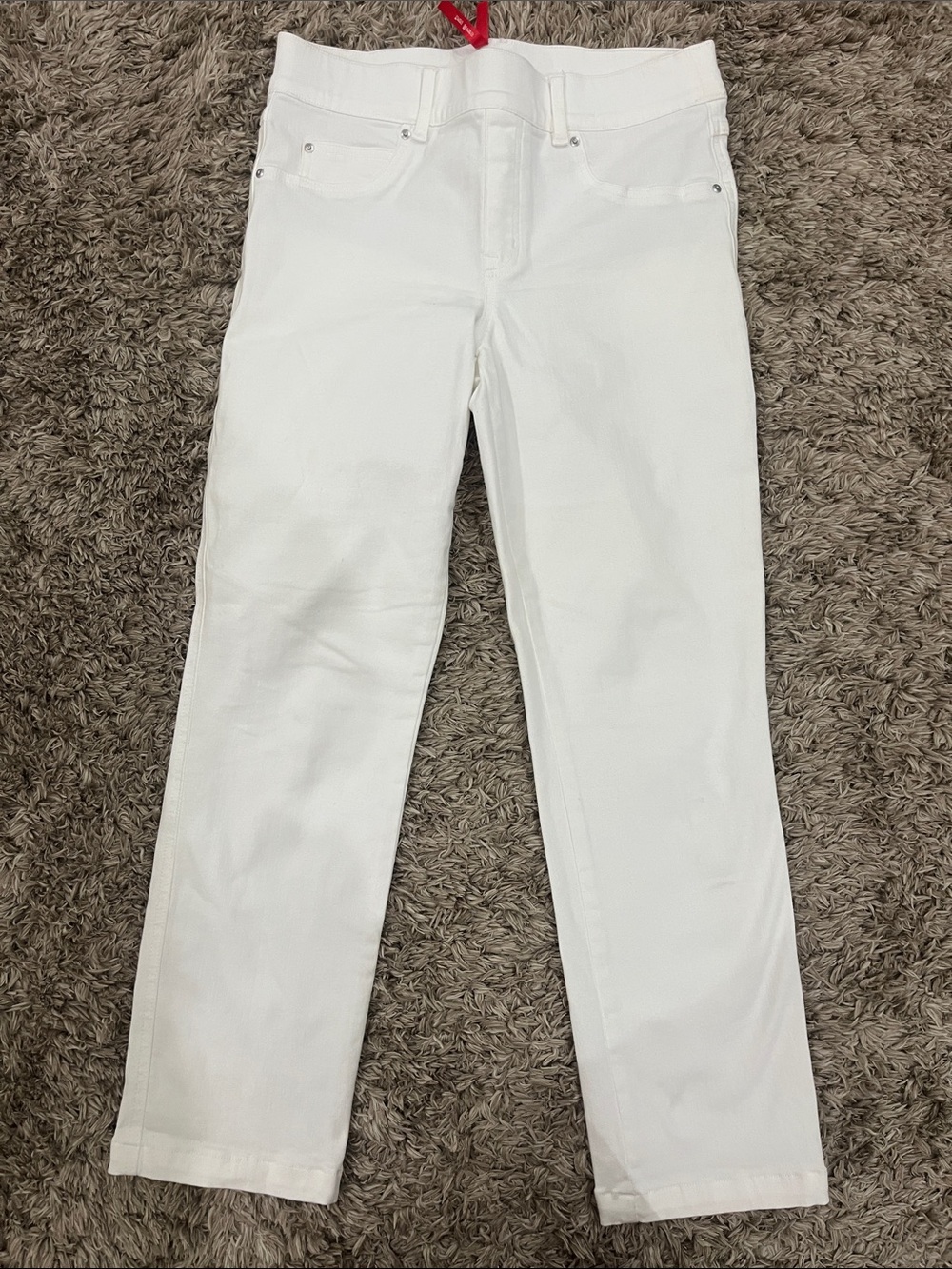 SPANX White High-Waist Shaping Jeans with Red Logo Tag